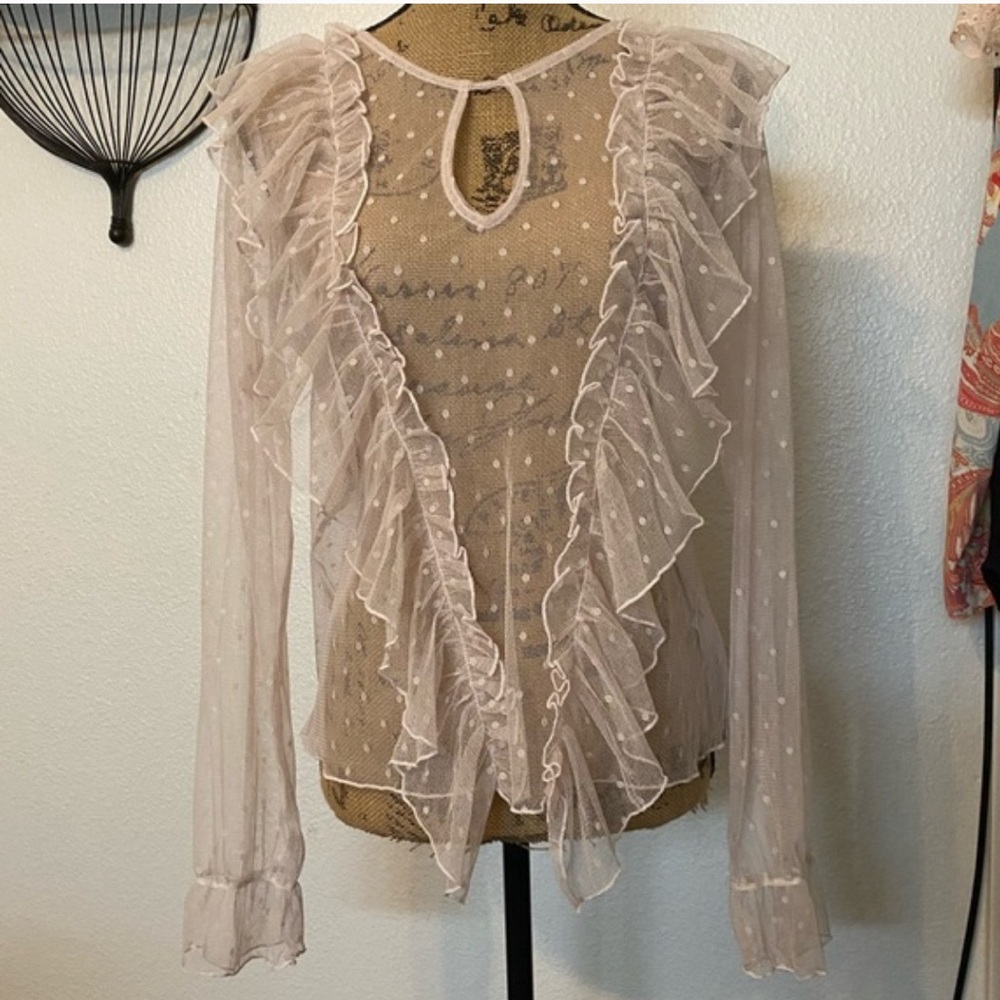 Nordstrom Free Press light pink sheer/mesh top. Size L